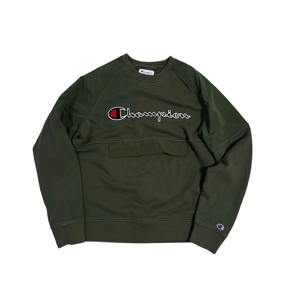 Champion Sweater Size XL Olive Green Kangaroo Pouch Big Logo Unisex EUC